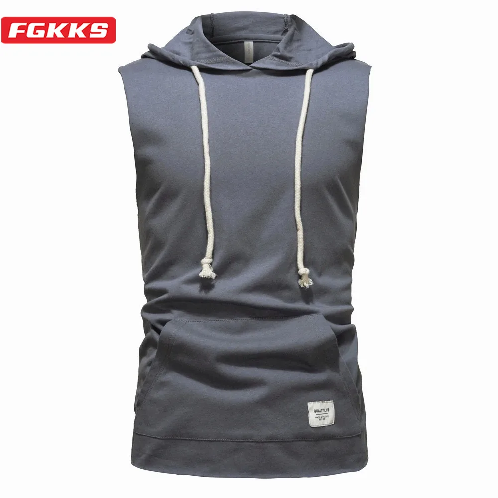 

Мужские майки FGKKS из 100% хлопка, спортивные баскетбольные майки с капюшоном без рукавов, футболки для бодибилдинга, спортивные футболки, одеж...