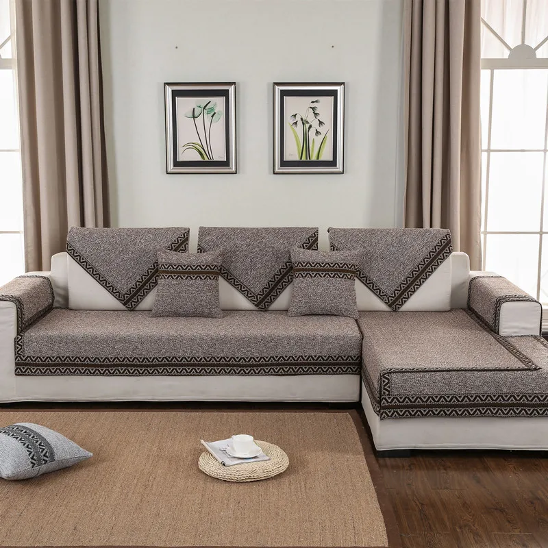 

Sofa Cover Couch 2 3 Seater Waterproof Classical Cotton Linen Fabric Modern Style Soft Slip Solid Color Slipcover Living Room