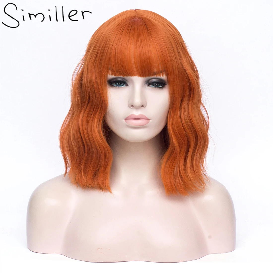 

Similler Women Synthetic Wigs Curly Short Hair Heat Resistance Orange Cosplay Wig with Bangs
