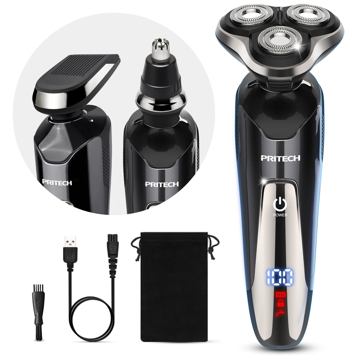 Hair Trimmer Usb Rechargeable Razor Cordless Clipper Face Waterproof Rotary Beard Nose Trimmer