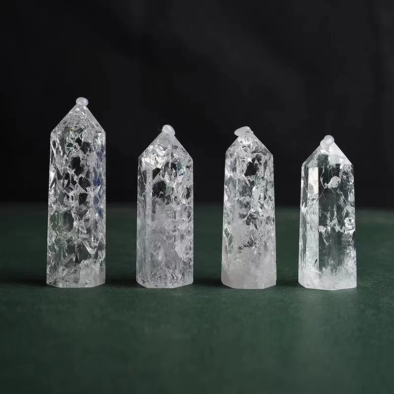 Piedra de cristal curativa para manualidades, torre de piedras preciosas pulida, punto de cuarzo agrietado claro de fuego y hielo, 50mm-70mm