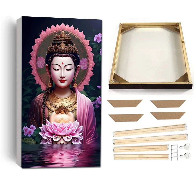 Картина на холсте с рамкой лотос Будда 100x200 см 70x140