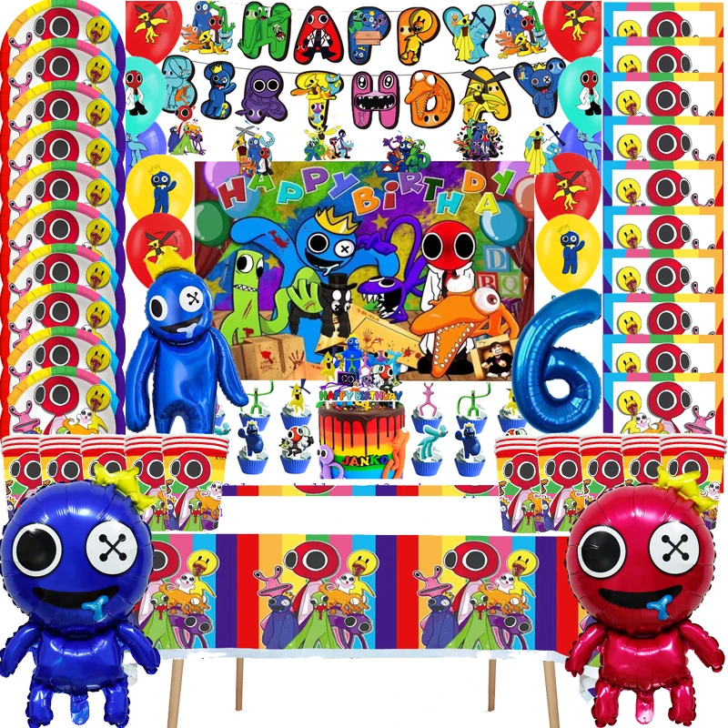 

New horror game theme Rainbow friends 2 Birthday Party Decoration Latex Balloon Backdrop Banner Cake Topper Baby Shower