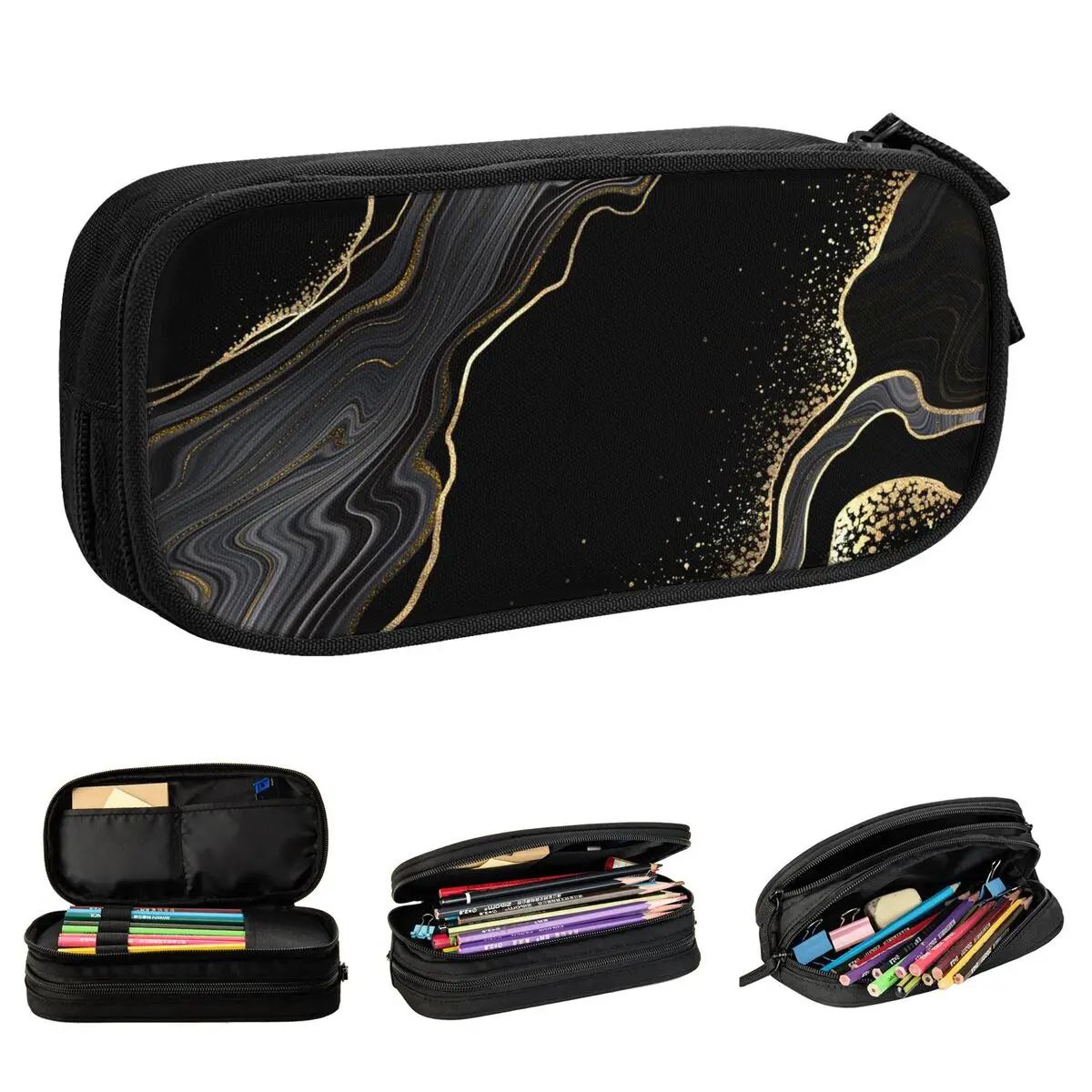Case Abstrack Granite Art Pencil Box Pen Big Capacity Bag Sc