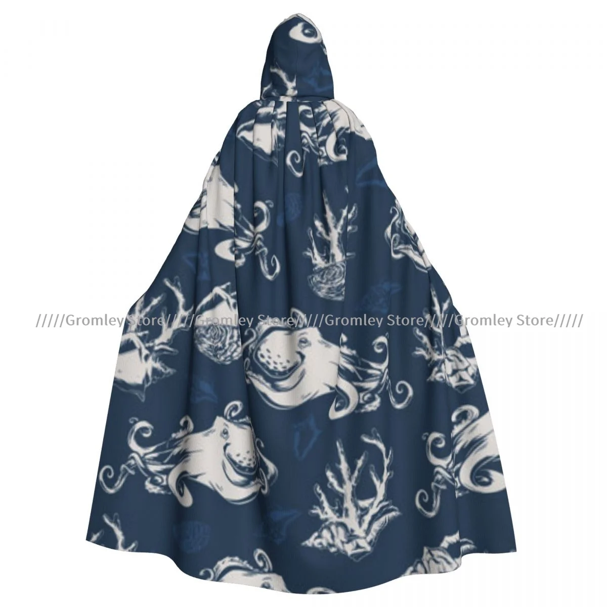 Морской осьминог узор плащ ведьмы с капюшоном косплей костюм Хэллоуин для