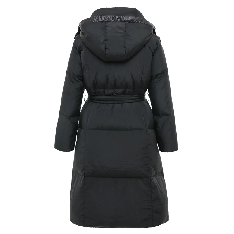 2022 New Lengthened Hoodie Down Coat Women's Over The Knee Black Hooded Long Down Outwear Super Thicken Snowwear Warm Overcoat