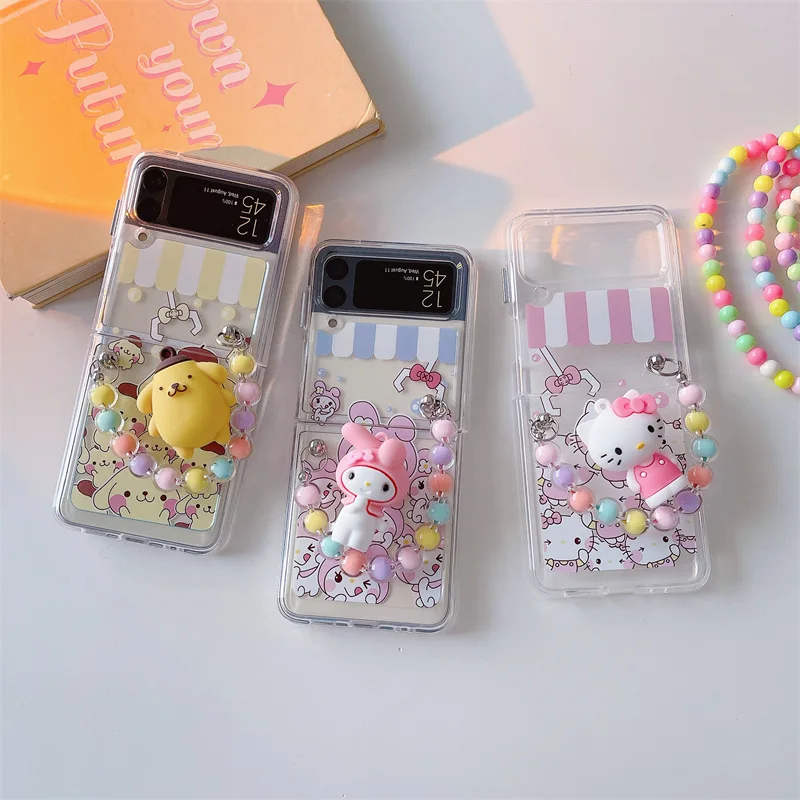 

Cartoon Melody Cat Pendant Phone Stand Case for Samsung Galaxy Z Flip 3 5G Hard PC Back Cover for ZFlip3 Case Protective Shell