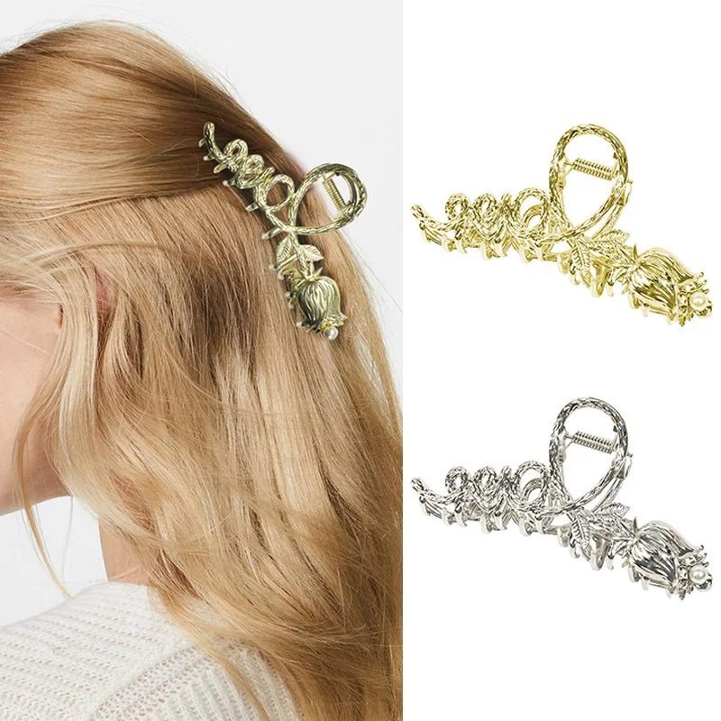 

Rose Flower Metal Hair Claws Alloy Barrette Tulip Shark Clip Ponytail Hairpins Hair Accessories Women Headwear DIY Styling Tool