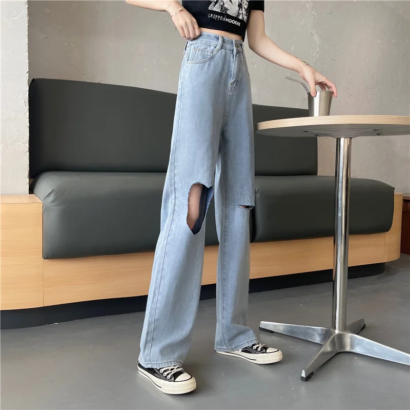 4 размера S-xl винтажный светильник с дырками джинсовые синие женские джинсы