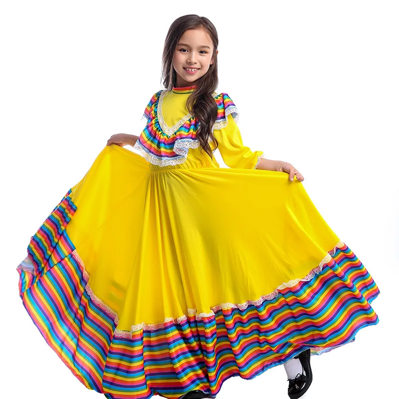 

Green Girls Traditional Folk Mexican Dress Guadalajara Mexico Folk Dancer Costume 3 Colors dress lace kid children Fancy Dress