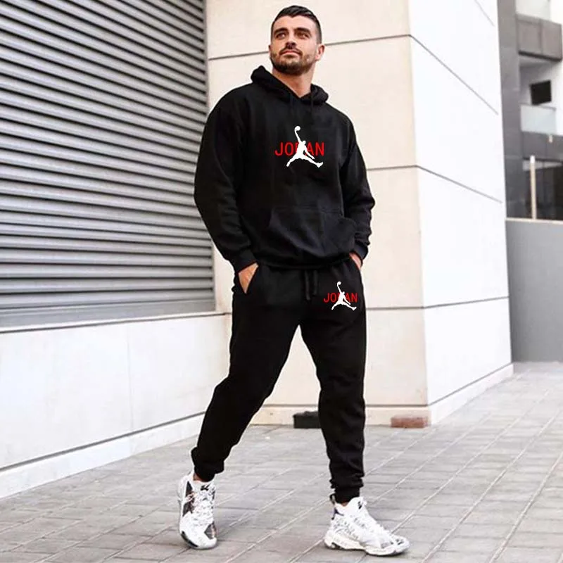 

Мужской повседневный спортивный комплект из толстовки с принтом и спортивных брюк