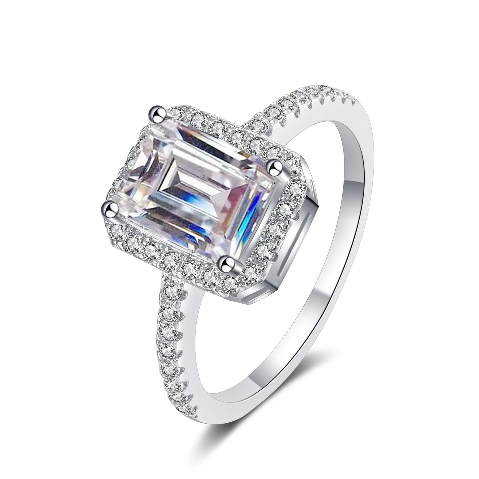 

wz00713 Lefei Fashion Trend Luxury Diamondset Classic Rectangle Moissanite Ring For Girl Women 925 Sterling Silver Party Jewelry