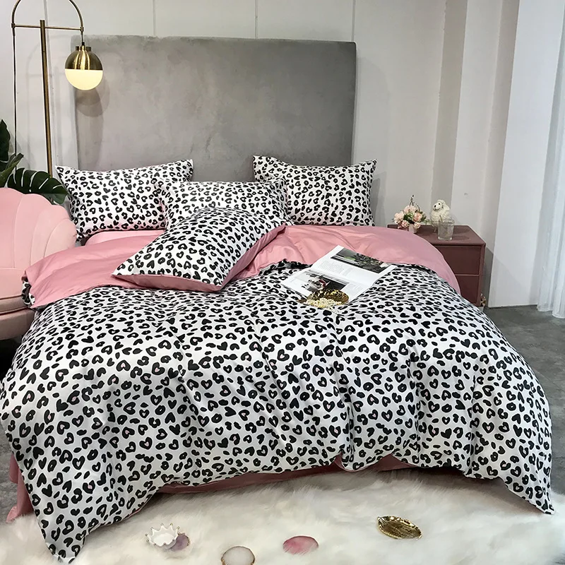 

BBSET Leopard Print Duvet Cover Pillowcase Bed Sheet Simple Boy Girls Bedding Sets 4Pcs Single Double Bedlinen Ropa De Cama