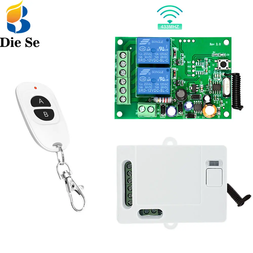 RF 433 МГц универсальный переключатель дистанционного управления воротами AC 220 В 2-Канальный Релейный приемник Дистанционное включение/выключение для гаражной двери шторы