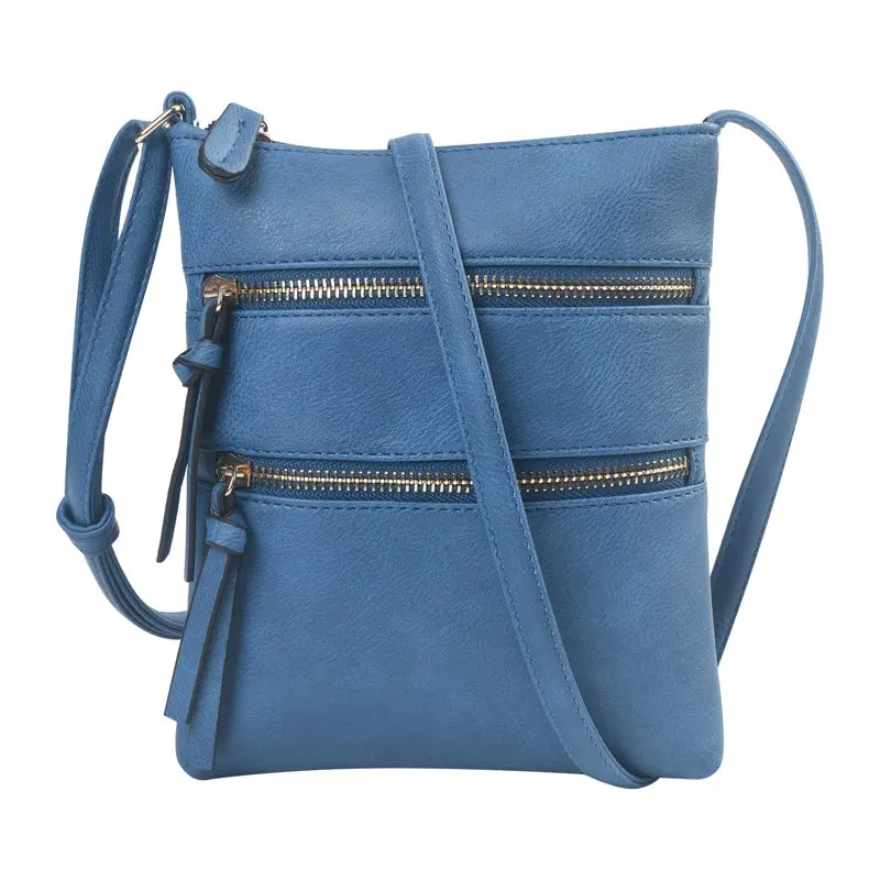 Blue Navy Blue Womens Multi-Pocket Zipper Sling Shoulder Bag, Adjustable Crossbody Purse Bag, Medium Size.