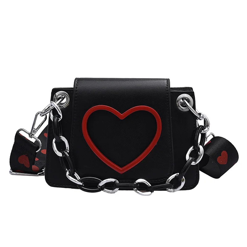 New Girls' Bag Love Adjustable Wide Shoulder Strap Crossbody Shoulder Bag Net Red Qing New Girls' Handheld Small Square Bag