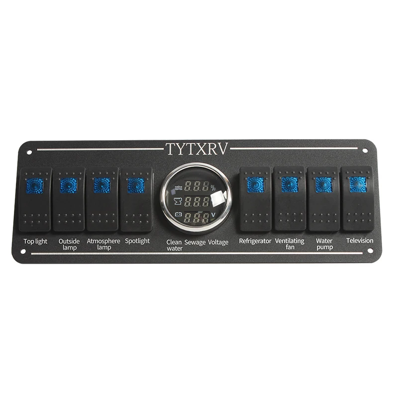 

TYTXRV High Quality RV Camper Accessories 8-way Switch Blue Wave Button With text Transmission RV Switch Button Control panel