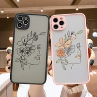 floral line sketch plant protection phone case for iphone 13 12 11 pro max x xs xr se 2 6s 7 8 plus hard translucent cover