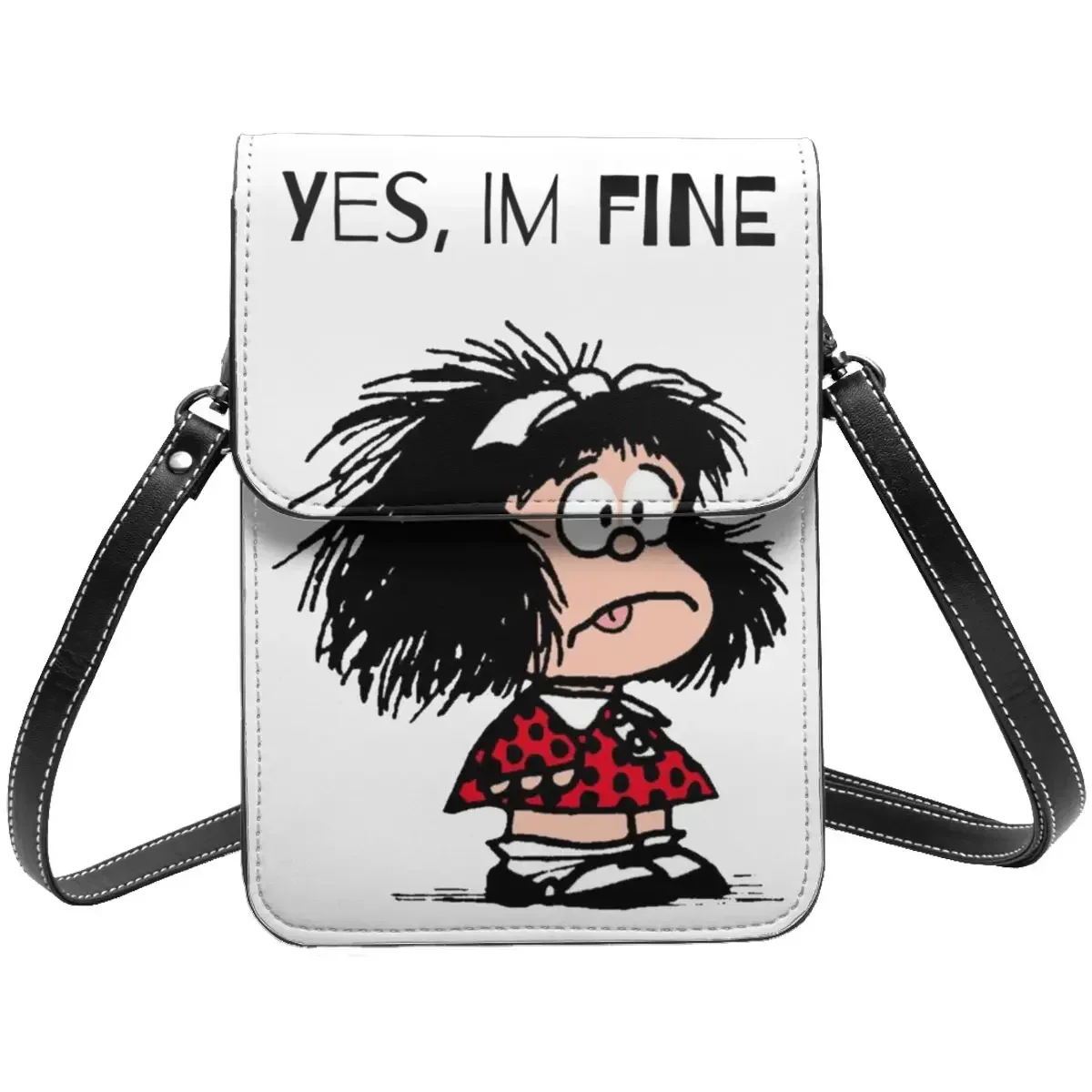 Mad Mafalda Leather Cell Phone Purse Stuff Fashionable Female Funny Comic Crossbody Bag Card Case Durable