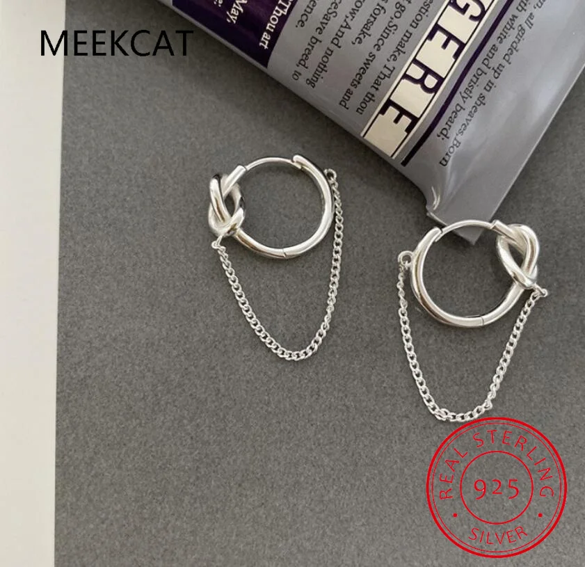 Женские серьги-цепочки из серебра 925 пробы с узлом