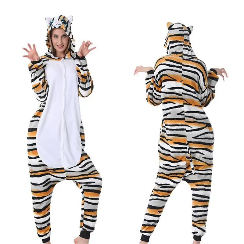 

Комбинезон-кигуруми с тигровым котом, комбинезон для взрослых с животными, женские пижамы, зимняя Фланелевая Пижама