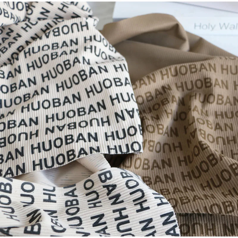 

Apricot Khaki Partner Series Letter Printing Corduroy Corduroy Clothing Fabrics Cloth DIY