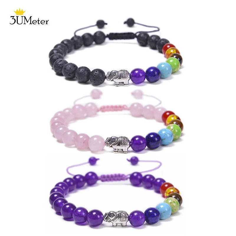 

Hot Lava Rock 7 Chakras Bracelets Natural Stone Lucky Elephant Yoga Bracelet Adjustable Crystal Couple Bracelet Colorful Jewelry