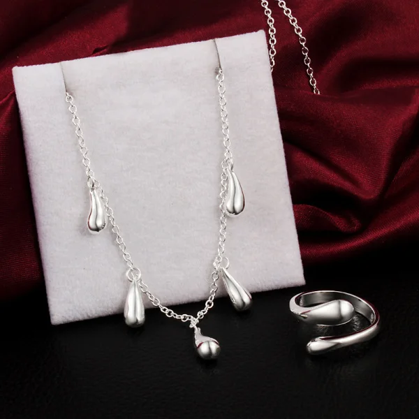 

Lady party wedding Jewelry sets 925 sterling silver water drop rings necklace for woman classic fashion Christmas gifts