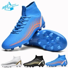 Men's Soccer Shoes AG/TF Big Size To 48# High-top Antiskid Outdoor Football Boots Kids Student Soccer Contest Training Sneakers