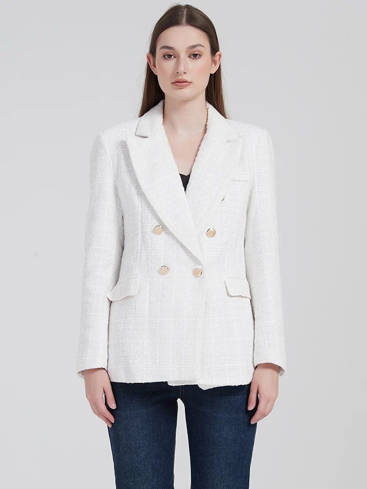 Женский твидовый двубортный Блейзер WXWT однотонная верхняя одежда с длинным