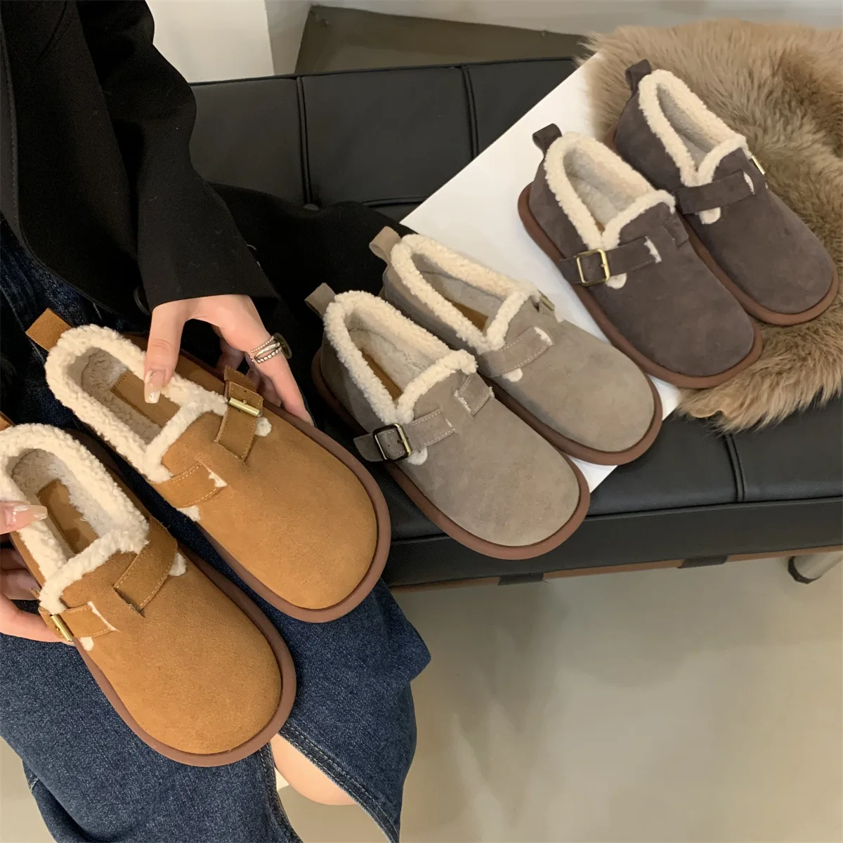 

Новинка 2022, элегантные женские туфли в стиле ретро на каблуке, женские туфли на плоской подошве, женские зимние теплые удобные туфли на флис...