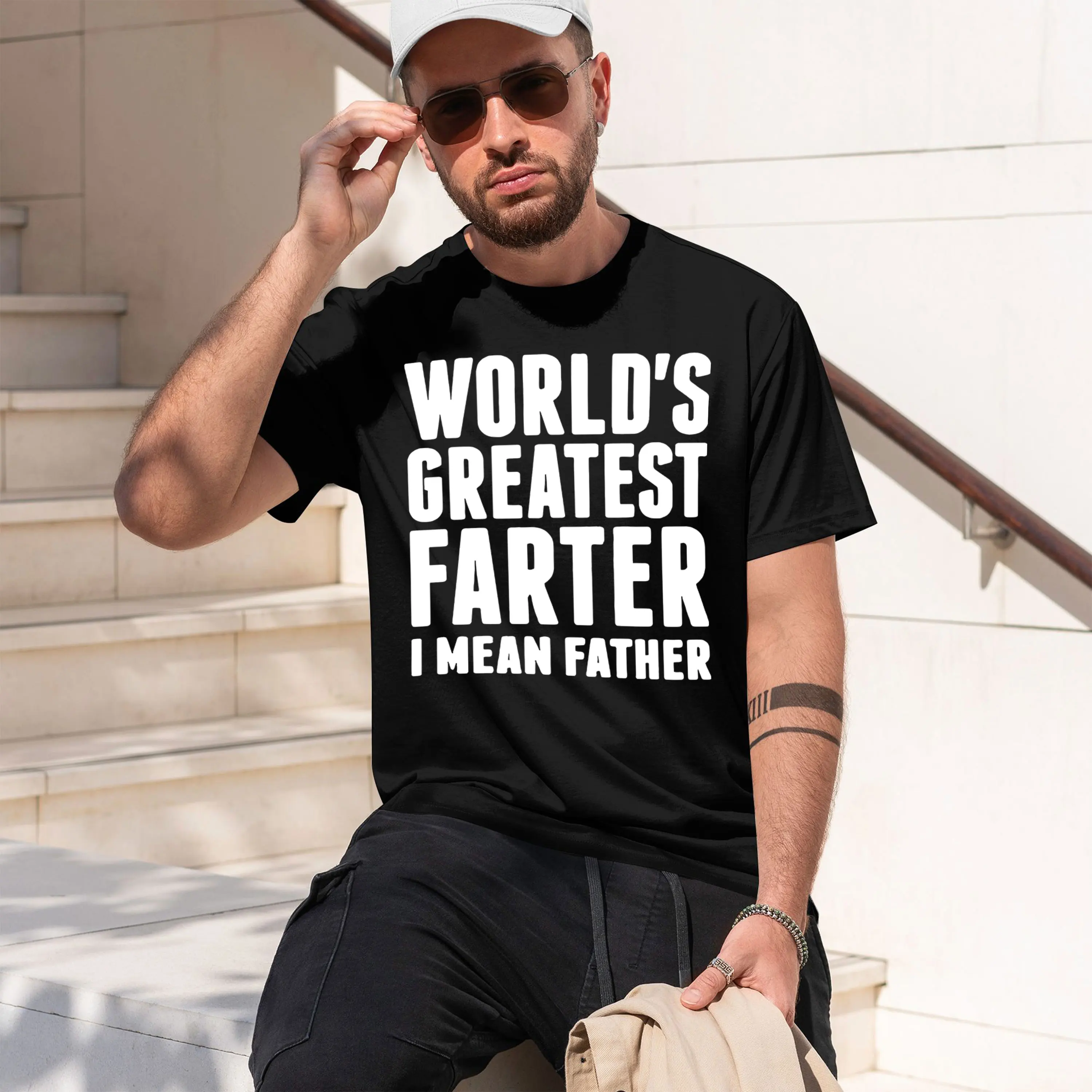 Фото Футболка с коротким рукавом и круглым вырезом для мужчин Funny Worlds Greatest Fer I Mean Father Graph Streetwear Best Dad Ever Father 2026, новая модель №1