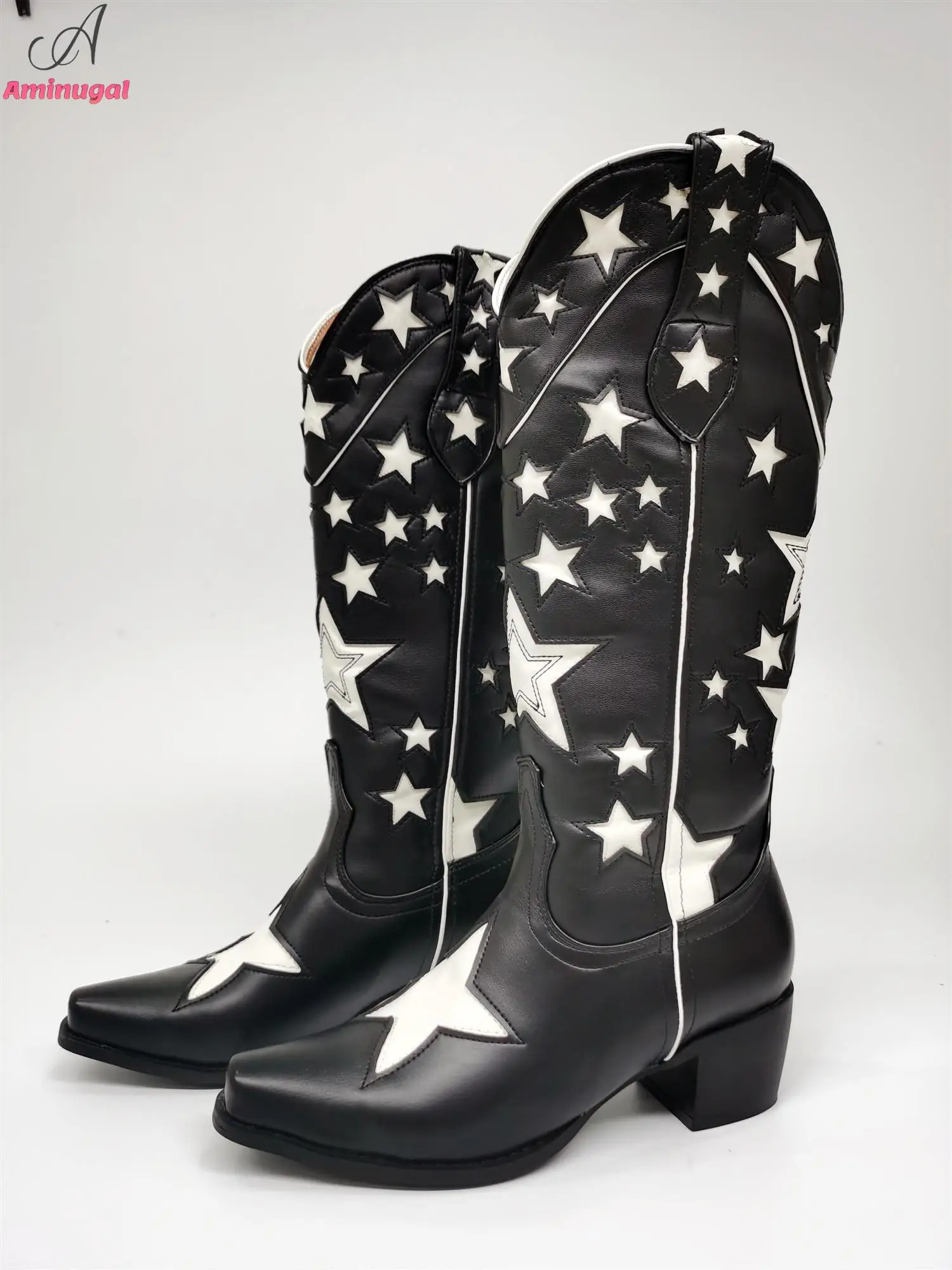 Cowboy Western Boots Embroidered 2023 Brand New Fashion Chunky Heel Cowgirl Boots Black Comfy Retro Women Mid-calf Boots Shoes