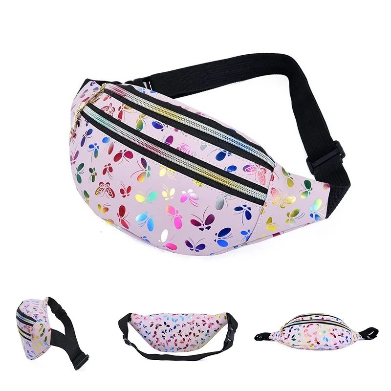 Wholesale Sports Running Waterproof Waist Bag Sling Crossbody Custom Butterfly Printing Fanny Pack Waist Belt Pack Travel