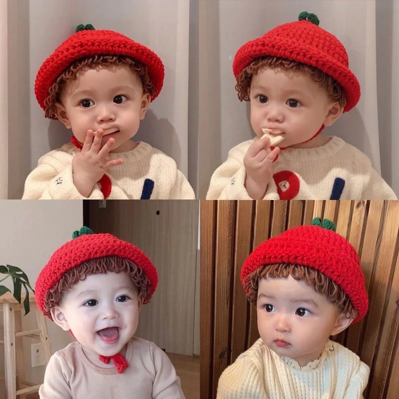 2022 Winter New Korean Baby Cute Wig Wool Little Red Hat for Men and Women Keep Baby Warm Going out Bucket Hat