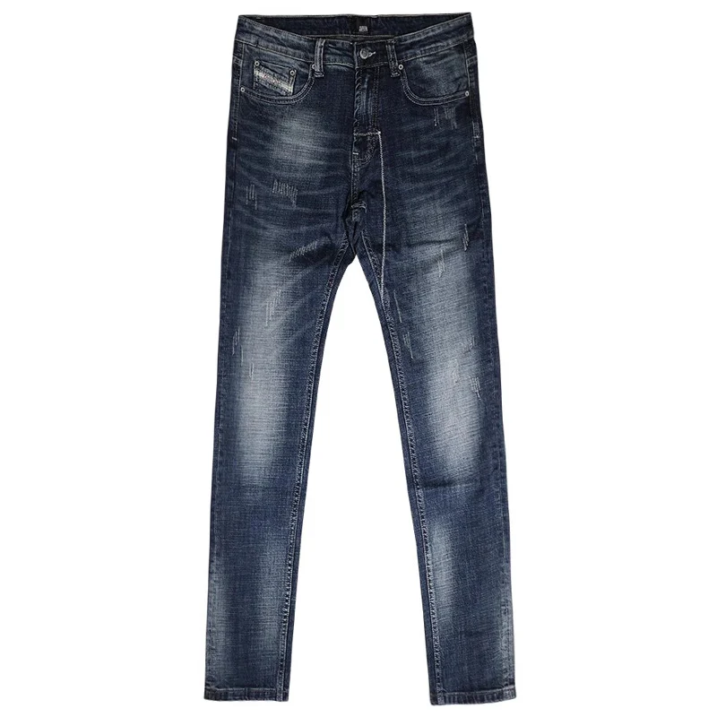 Fashion Designer Men Jeans Retro Washed Blue Elastic Slim Fit Ripped Jeans Men Casual Trendy Trousers Vintage Denim Pants Hombre