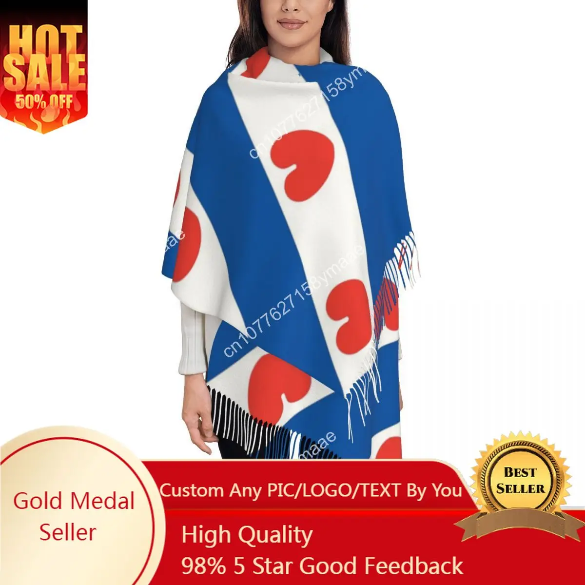 

Custom Friesland Flag Shawl Wrap for Ladies Winter Long Soft Scarf Netherlands Dutch Holland Pashmina Shawl Scarves