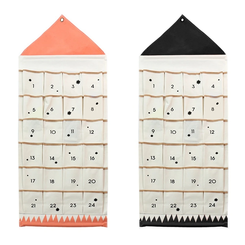 

24 Pockets Fabric Christmas Calendar To Hanging Xmas Ornaments Party Advent Drawstring Bags Embellishments Hanging Bag