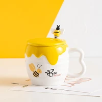 1 pc creative ceramic mug with cover lid 400ml cartoon cute bee mugs office coffee cup drinking tea cup coffee mug