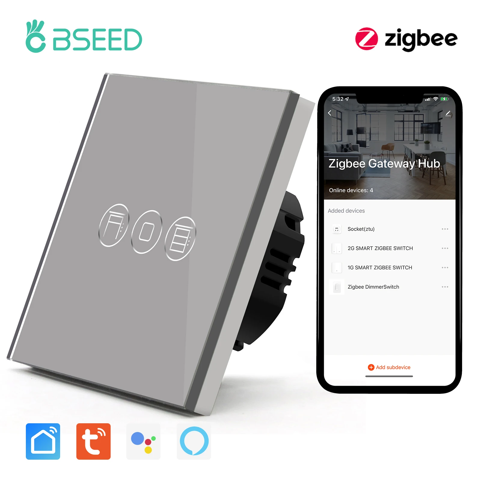 

Умный настенный выключатель Bseed ZigBee, умные выключатели для жалюзи, управление через приложение Google Alexa