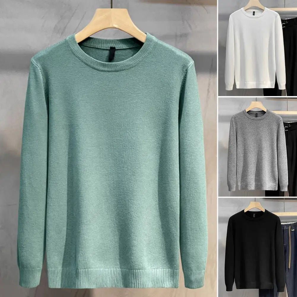 Свитер мужской однотонный с круглым вырезом мягкий эластичный плотный пуловер