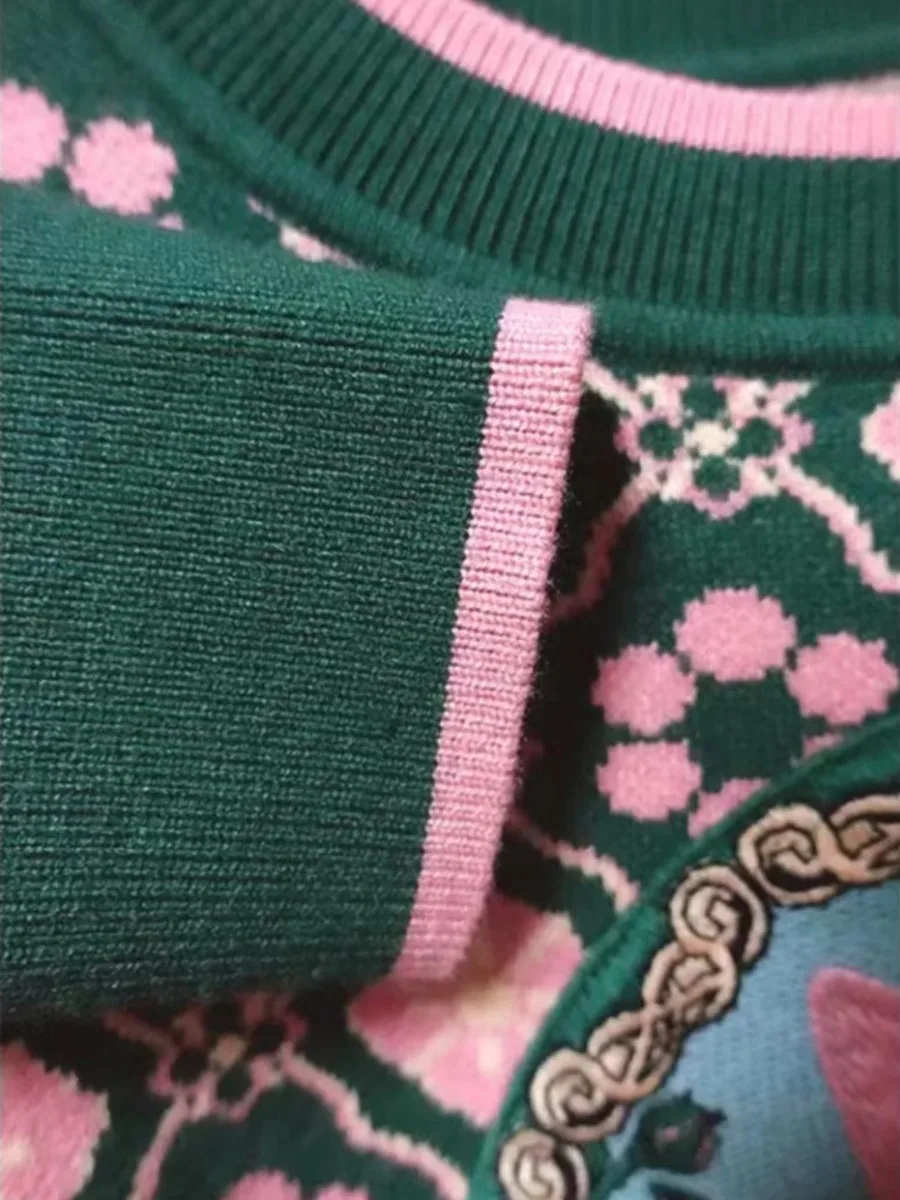 Осенний женский вязаный свитер в европейском стиле с мультяшным узором модные