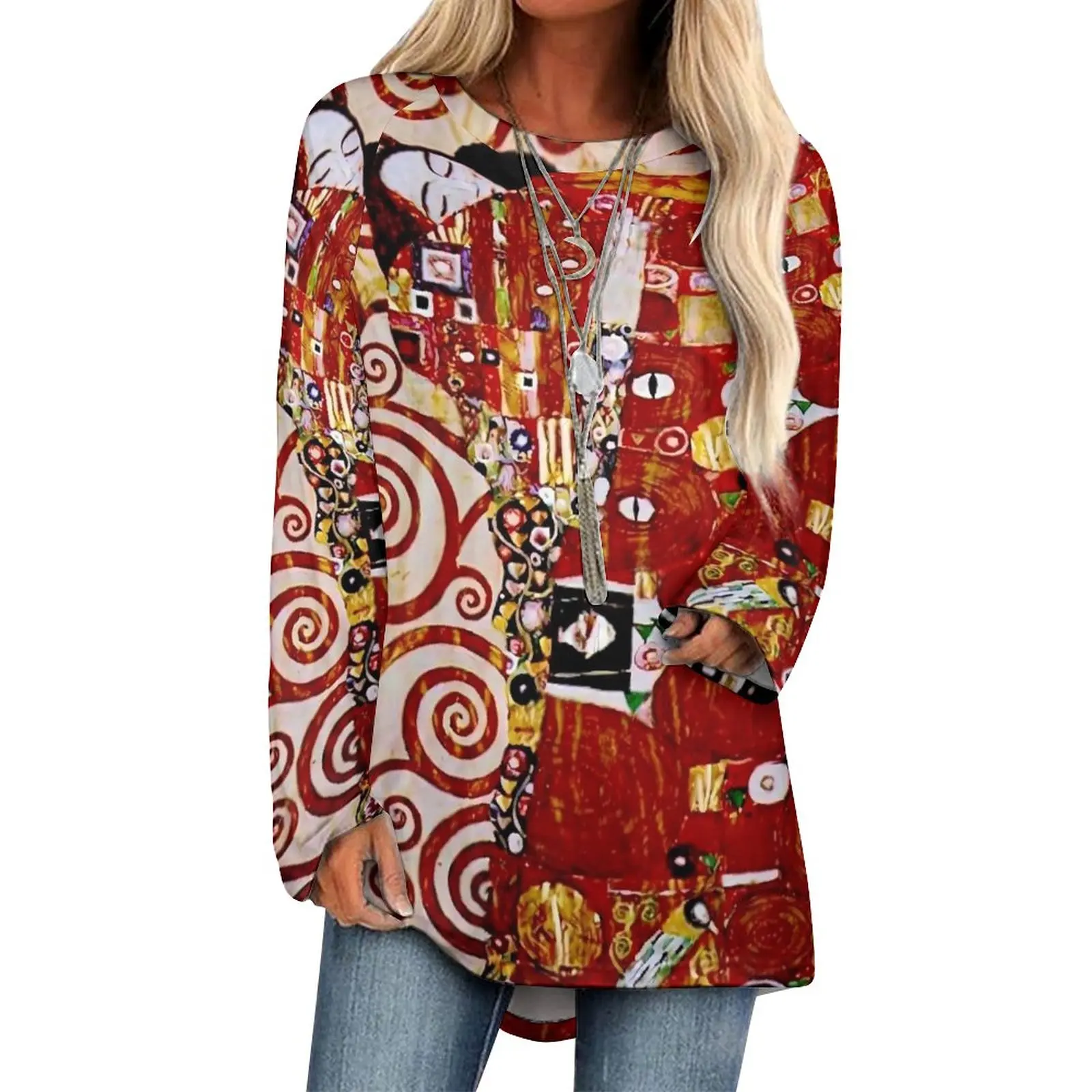

Gustav Klimt Detail T-Shirts Retro Trees of Life Pretty T-Shirt Female Long-Sleeve Classic Tops Oversized Custom Top Tees