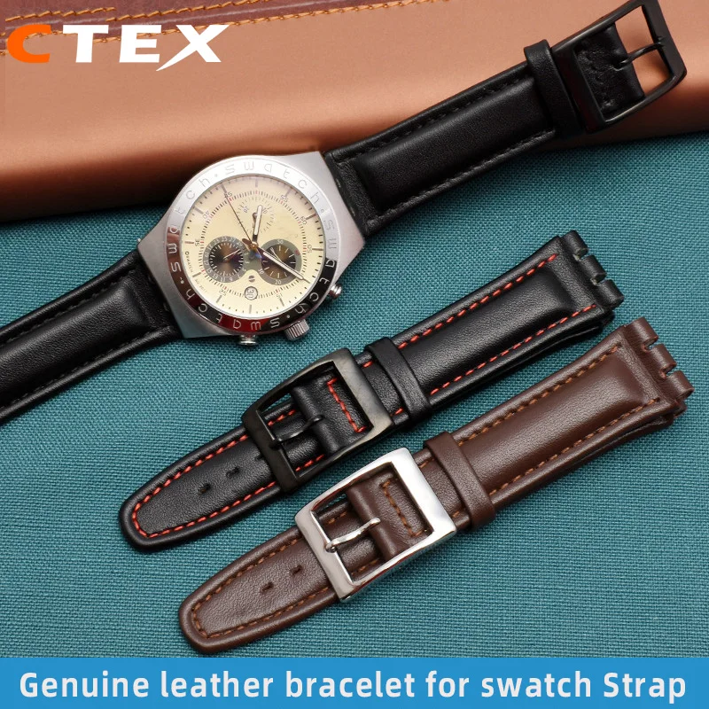 Genuine leather bracelet 17mm 19mm For swatch Strap Plain watch band  Wrist Strap red Watchbands Women man watch belt accessorie