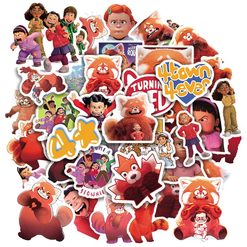 

Disney Turning Red 50pcs Non Repeating Vinyl Stickers Toys 2022 Pixar Animated Cartoon Figures Cute Panda Mei Doodle Sticker Toy
