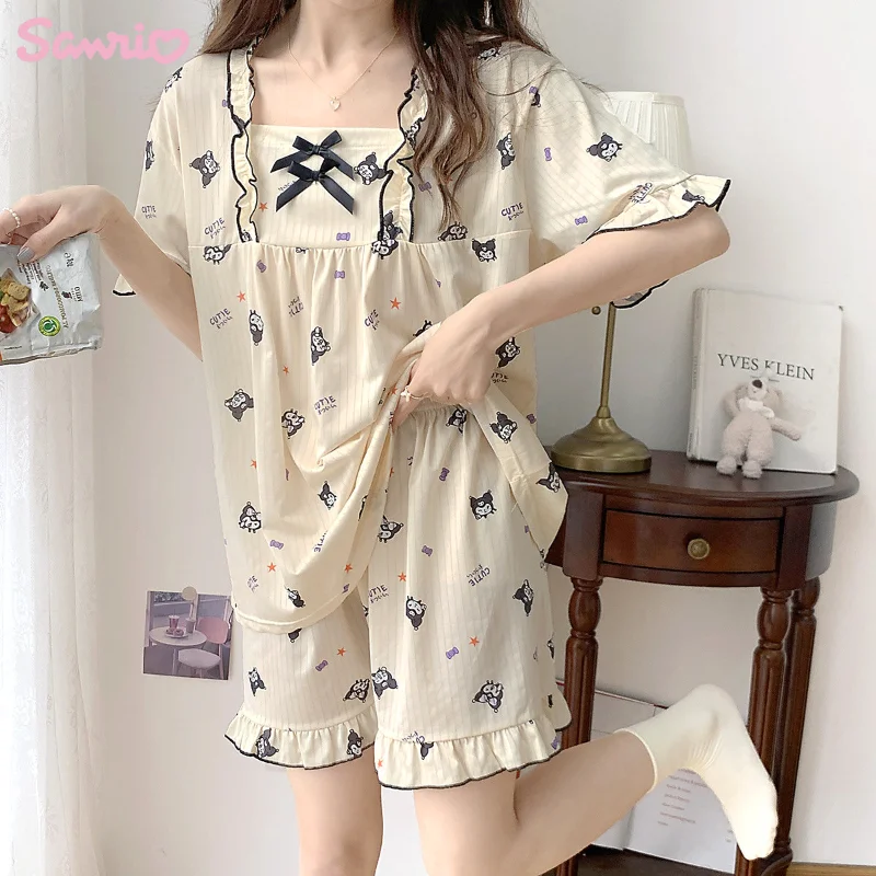 

Kawaii Sanrio Kuromi My Melody Cinnamoroll Pachacco Pyjamas Cartoon Summer Loungewear Pyjama Set Ruffle Pyjamas Loungewear