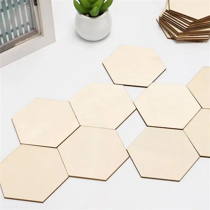 

25pcs Unfinished Wooden Crafts Hexagon Shape Wood Name Labels Slices Wedding Party Name Tags DIY Wood Slice Ornaments