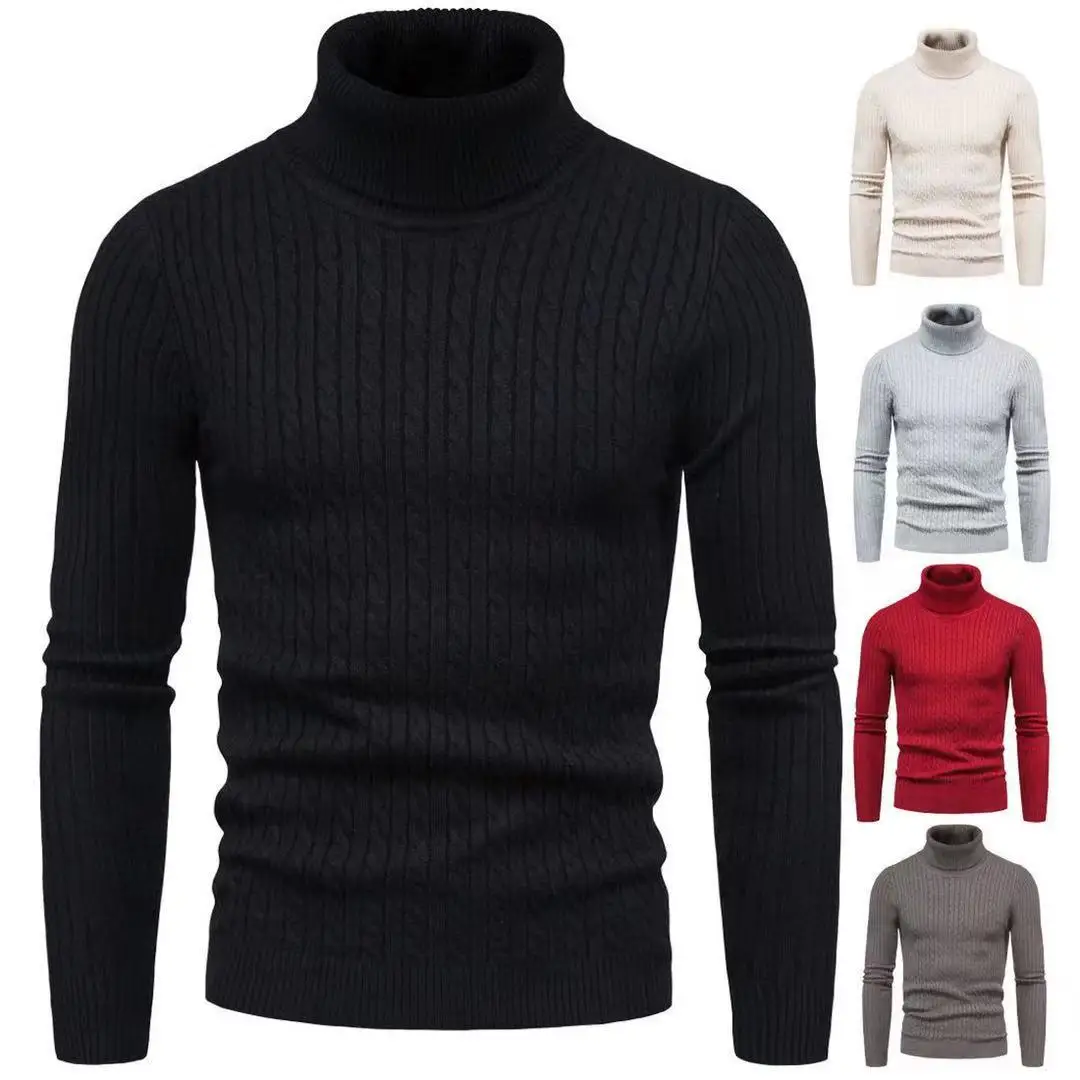 Autumn Winter Turtleneck Sweater Men Warm Fashion Solid Color Slim Fit Pullover Mens Knitted Sweater Bottoming Shirt