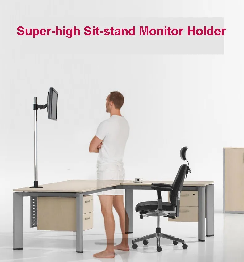 

L139 Super-high Desktop Sit-Stand 17-27 inch Monitor Holder Stainless Steel TV Mount Stand Column Height 90cm Loading 10kgs