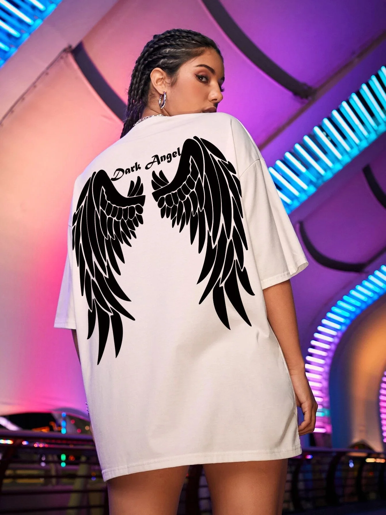 

Dark Angel Big Wings Prints Female Clothing Creativity Hip Hop Streetwears Oversize All-math Short Sleeve Womens Cotton T-Shirts